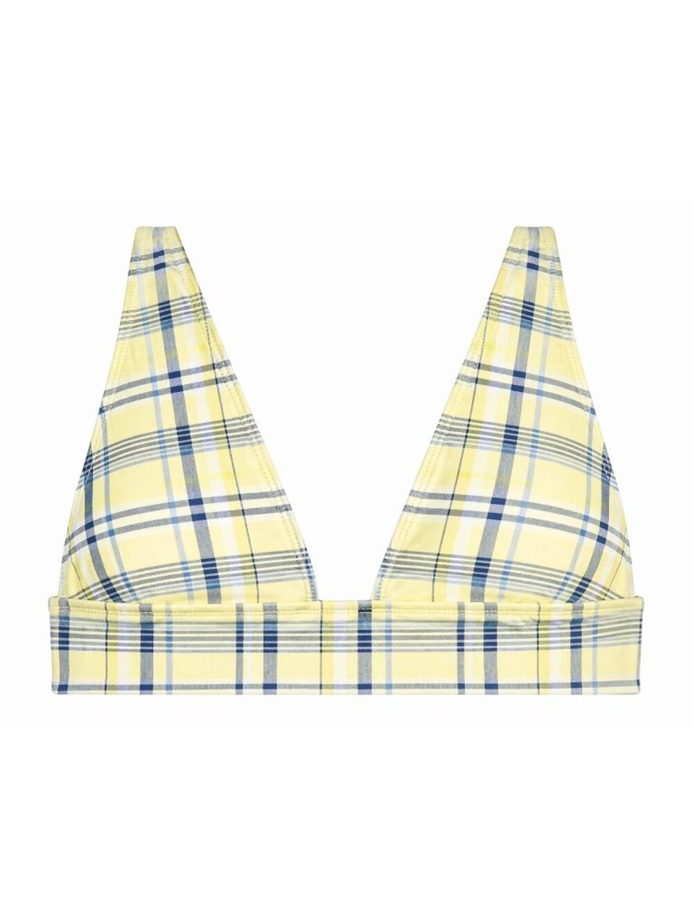 Plaid Halter Bikini Top Yellow Blue Large  Open Back Beach Summer